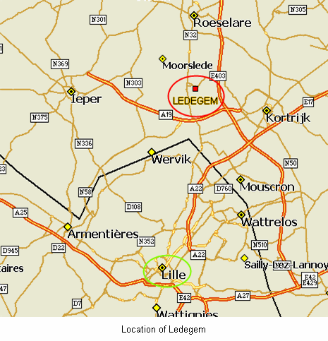 Location of Ledegem in West Flanders